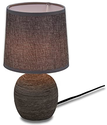 KHG Keramik Tischlampe in kalkfarbe hellgrau, Tischleuchte mit Stoffschirm aus Baumwolle, Nachttischlampe mit E14 Fassung ohne Leuchtmittel, runder Fuß aus Keramik, Leuchte mit Kippschalter