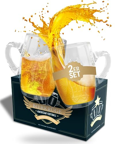 MUGBALLS American Football Glas mit Henkel (2er Set) - 650ml - Krüge mit fühlbarer Naht - Pint - Super Bowl Fans - Geschenk - Game Day - Mit Griff