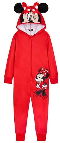 Disney Pigiama Stitch Bambina Intero - Pigiamone Stitch in Pile con Zip 2-14 Anni - Pigiami Interi con Cappuccio per Ragazza (Rosso Minnie, 3-4 Anni)