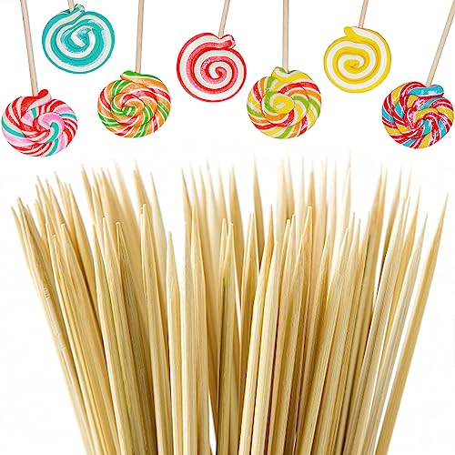 LABUYI 50 Piezas Palitos para Piruletas,Palitos para Cake Pops,Brochetas de Bambu,Pinchos de bambú,Palos de Bambú,Brochetas de Madera Natural,15cm×3.5mm