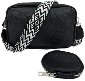 Elrozo Damentasche Umhängetasche Inklusive Portemonnaie Crossbody Bag Damen Handtasche Schultertasche Cross Body Leder Imitat Kunstleder (schwarz)