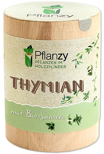 Feel Green Pflanzy Thymian, Bio Samen, Nachhaltige Geschenkidee (100% Eco Friendly), Grow Your Own/Anzuchtset, Pflanzen im Holzzylinder, Made in Austria
