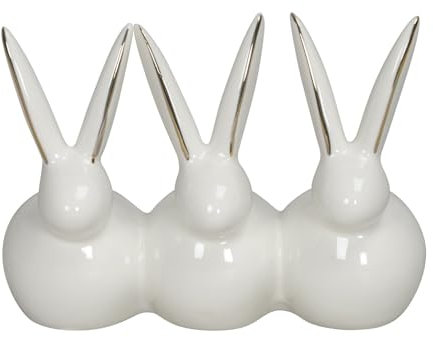 putzige originelle kuschelnde kleine Osterhasen aus Porzellan in weiß mit etwas Gold als 3-er Figur