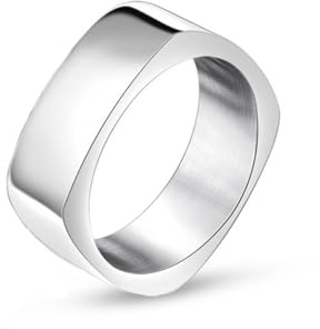 Edelstahl Ringe Herren, Ringe Männer Silber Einfaches Poliertes Quadrat 7,4 Mm Ringe für Herren Männer Größe 62 (19.7)