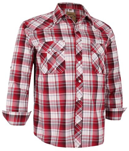 Dctop Herren Hemd Langarm Druckknöpfen Unifarben Kariertes Anzug Regular Fit Freizeithemd Männer Bügelleichtes Business Hemd (Rot Kariert #27 2XL)