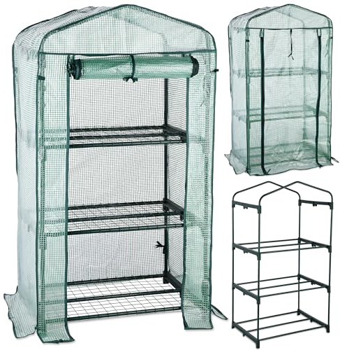 TOM Folien-Gewächshaus Folientunnel 140g/m² extra stabil & langlebig – 2 Größen: 69x49x126 cm / 143x143x195cm Gewächshaus mit 4 Erdankern – Gitterablagen – für Tomaten & Co. (126 x 69 x 49 cm)