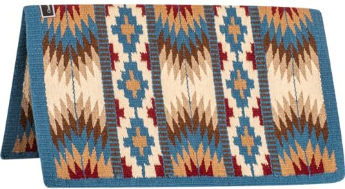Classic Equine Woven Wool 34x38 Saddle Blanket Turquoisecream 34in x 38in