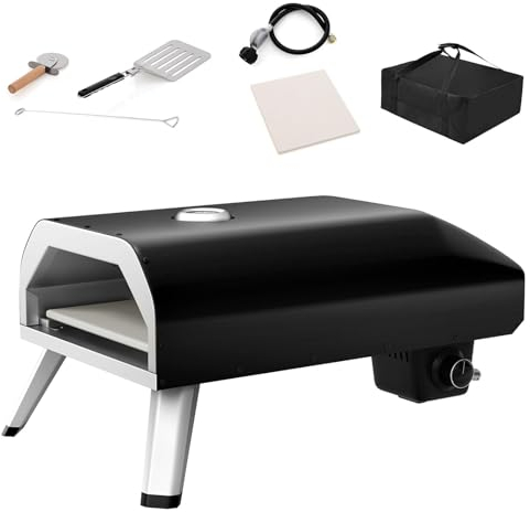 SPOTRAVEL Outdoor Gas Pizza Oven, 4kW Portable Pizza Maker with Pizza Stone, Pizza Peel, Pizza Cutter, Gas Hose, Carry Bag & Foldable Legs, Stainless Steel Tabletop Pizza Grill for BBQ Picnic Party
