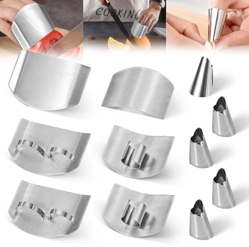 Realand 11pcs Stainless Steel Finger Guards for Cutting Food, Hand Shield Saver Finger Protector Avoid Injury When Cutting Vegetables, Slicing and Dicing Safe Chopping Tools