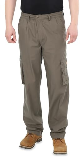 Ben Creek - Herren Cargohose - Outdoorhose aus Baumwolle - Lange Freizeithose mit Multitaschen - unifarbene Basic Utility Hose QDA13 (Oliv M)