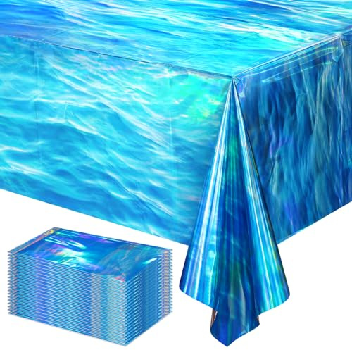 Schillernde Wellentischdecken – Einweg-Tischdecken aus Kunststoff, rechteckig, für unter dem Meer, Strand, Surfen, Pool, Party, Geburtstagsparty, Dekorationen, 137 x 274 cm, 24 Stück