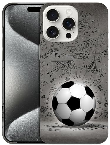 GlamCase for iPhone 15 Pro Max, iPhone 15 Pro Max Case - Football With Black Art Wall Design Printed Sleek Cute Plastic Hard Snap on Protective Designer Back Case/Cover for iPhone 15 Pro Max