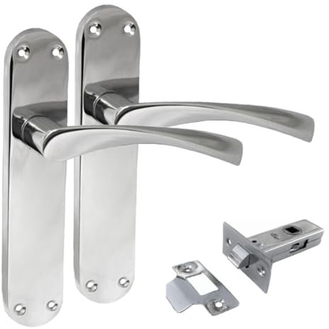 Polished Chrome Twist Door Handle Set,Interior Latch Lever on Long Back Plate with Tubular Latch (1 Pair of Handles + Tubular Latch)