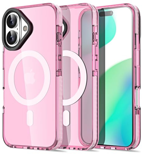 AICase Neon Pink Transparente Handyhülle für iPhone 16 Kompatibel mit MagSafe,Trendy Frauen Mädchen Ästhetik Preppy Bunt Farbig Niedlich Magnet Mag Safe Helle Schutzhülle Jelly Aura Cover