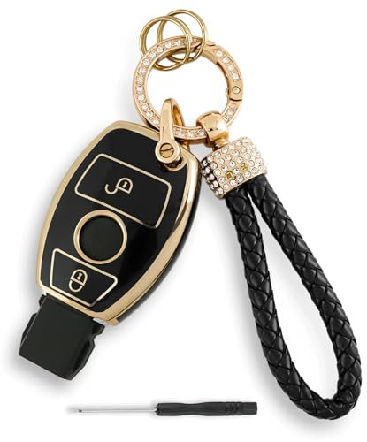 TPU 2 Tasten Autoschlüssel Schutzhülle (Schwarz) für Mercedes Benz A B C E G M R S GL SL SLK Sprinter Viano Vito Klasse W169 W245 W203 W204 W210 W211 W212 W463 W164 W251 W220 mit Schraubendreher