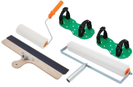 Selbstnivellierender Zement Werkzeugsatz mit Harke, 2 Walzen und Spike Schuhe, Bodenbeschichtung Set für Zement-Selbstnivellierung und Blasenbeseitigung