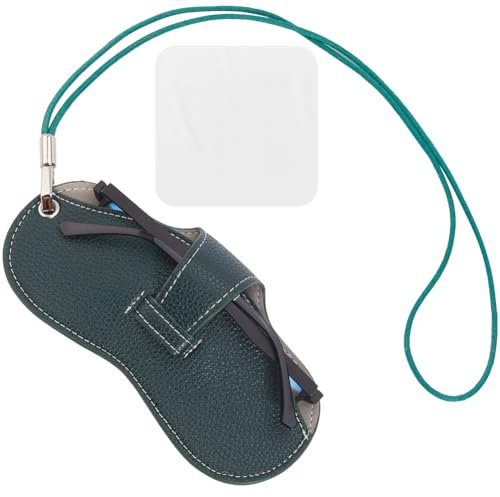CREATCABIN Estuche de Cuero para Gafas de Sol, Portátil, Delgado, Ligero, Suave, para Viajes, con Correa para el Cuello, Paño de Limpieza para Mujer, Vacaciones, Color Verde, 6.89 x 3.3 Pulgada