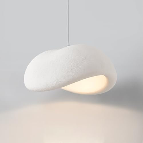 Lfoute Hängeleuchte E27 Wabi-Sabi Pendelleuchte Weiß Esstisch Pendellampe Höhenverstellbar Japanischer Stil Moderne Hängelampe Für Esszimmer Schlafzimmer Wohnzimmer Küche Cafe Restaurant Flur,60cm