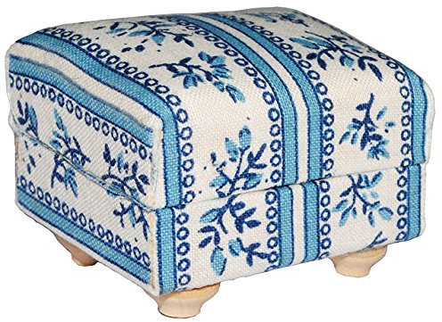 alles-meine.de GmbH Miniatur Couch Hocker/Sofa Hocker - für Puppenstube Maßstab 1:12 - blau & weiß Gemustert - Puppenhaus Puppenhausmöbel Sofasessel Wohnzimmer Klein - für Wohn..