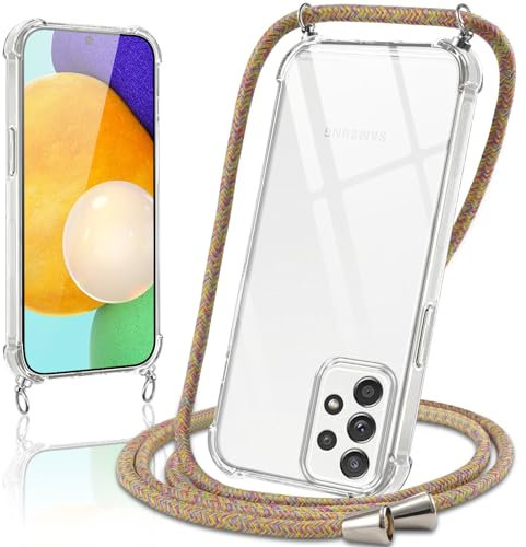 Coiwxmoi Handykette Handyhülle für Samsung Galaxy A52 / A52s 5G Hülle mit Band 6.5,Transparent Case mit Kette Abnehmbar zum Umhängen Kordel Schutzhülle,Weich Silikon TPU Stoßfest Cover,Regenbogen