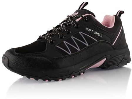 Fusskleidung® Damen Herren Wanderschuhe Softshell Trail Running Trekkingschuhe Schwarz Rosa EU 39