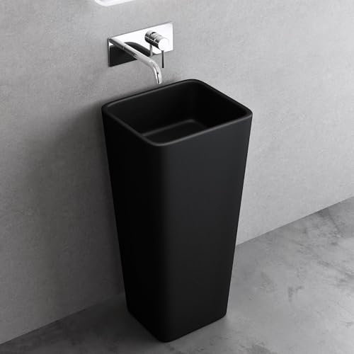 doporro Lavabo a Colonna Per Bagno Lavabo Freestanding da Terra Lavandino Monoblocco a Pavimento in Marmo Resina 40x35x81 cm Nero, Lavabo Autoportante Senza Foro Rubinetto Colossum31