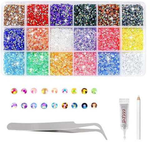 18000 Pcs Resin Rhinestones Kits, 18 Colours 3mm Resin Crystal AB Jelly Rhinestones with 1 Tweezers Glue Pen, Bedazzling Kit Nail Crystals Rainbow Gems for Tumblers Clothes Shoes Makeup Nail Arts