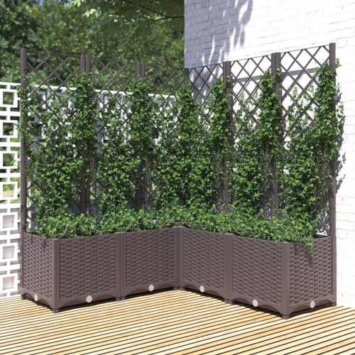 Rantry Fioriera da Giardino con Graticcio Marrone 120x120x136 cm in PP, Fioriera da Esterno Fioriera Balcone Fioriera Grigliato per Giardino