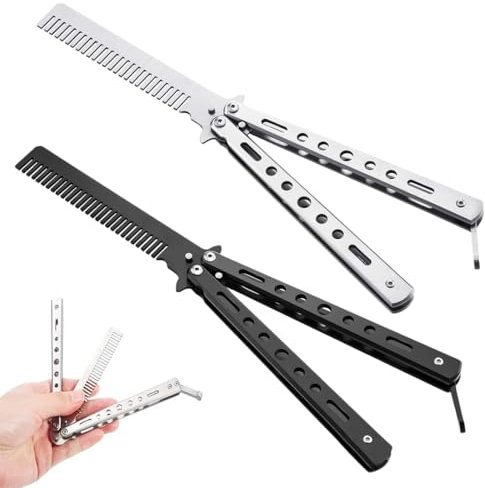 2 Pièces Peigne à cheveux pliable en forme de papillon pour débutant, Peigne à barbe pliable en acier inoxydable pour homme pour toilettage et peignage des cheveux, barbe et moustache