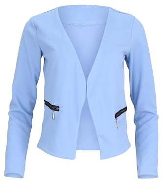 Malito - Damen Blazer Langarm - unifarbener Jerseyblazer - Kurze Basic Jacke - Sweatblazer mit Reißverschluss - Tasche - tailliertes Sakko 6040 - (Hellblau, S)