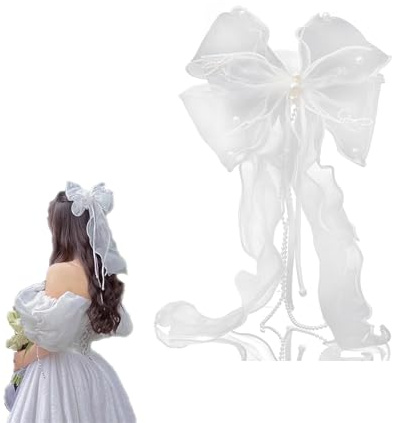Weißer Kommunion‑Blumenkranz für Mädchen mit Gazeband‑Schleife | Weißer Blumenkranz mit Gazeband‑Schleife