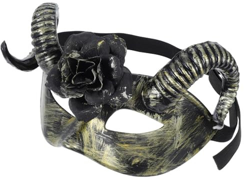 HAMPPLIES Creepy Ram Skull Detachable Floral Design for Halloween Costume Parties and Masquerades Unique Half- Accessory for Spooky Cosplay Outfits