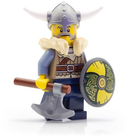 Juego de figuras vikingas de Lego: Vikingo #1 con hacha y escudo, expande tu pueblo vikingo con minifiguras y armas de Viking