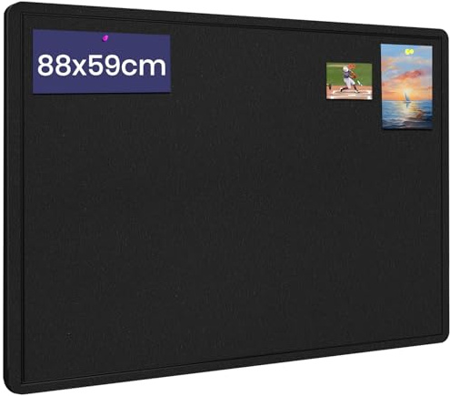 Pinnwand, 88 x 59 cm, Korktafel mit 20 Pinnnadeln, Filz-Pinnwand, selbstklebende Sichttafel, faltbare Fototafel für die Wand, Schwarz