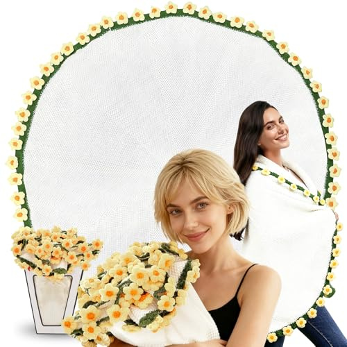 Flower Bouquet Blanket, fertige Rosenstraußdecke, Häkelblumenstraußdecke, als kuschelige Couchdecke, stilvolle Bettüberwurf oder elegante Deko für Hochzeit,Valentinstag&Wohnzimmer,Es gibt 52 3D-Rosen