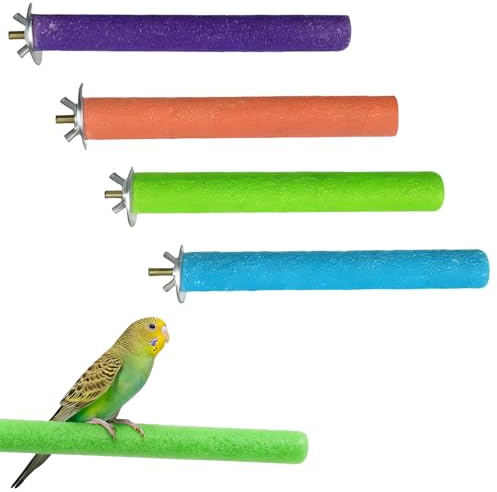 4 Pcs Parrot Perches, Birdcage Scrub Stand Bird Paw Grinding Stick, Wooden Paw Grinding Stick Stand for Bird Parrot Budgies Parakeet Cockatiels Conure Lovebird (Blue,Green,Orange,Purple, 20cm)