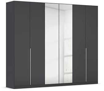 Rauch Möbel Alabama, Kleiderschrank, Farbe Grau metallic, Breite 271 cm | Schrank, 6-türig, mit Spiegel, Zubehör Premium, für Schlafzimmer, Kinderzimmer, Homeoffice, Gästezimmer, Garderobe, Flur