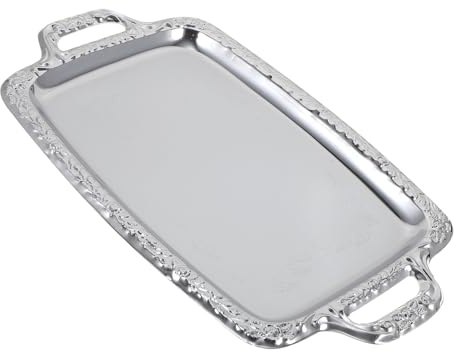NIYANGLE Plateau de Service Vintage en Métal Argenté 39X23 CM Plateau Décoratif Ancien Cuisine et Salle à Manger Plaque de Rangement Polyvalente pour Servir et Plats