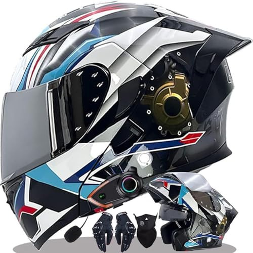 Caimcie Casco Integrale modulare da Moto con Bluetooth Integrato e Doppia Visiera, omologato ECE/DOT per Uomo e Donna C,M=55-56cm
