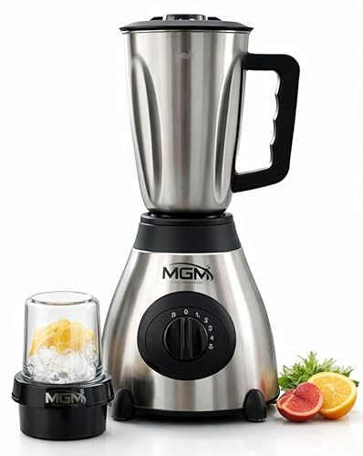 2-in-1 Food Blender & Ice Crusher | 1.5L Steel Jug Smoothie Maker | Stainless Steel Blades | 850W Motor, 5 Speeds + Pulse | Grinder Mill for Coffee, Spices & Nuts