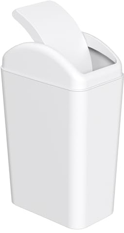 Wakikini 15 L Kitchen Bin with Swing Lid, Small Plastic Trash Bin, White | Slim Swing Top Waste Bin for Office, Under Sink, Bedroom, Bathroom