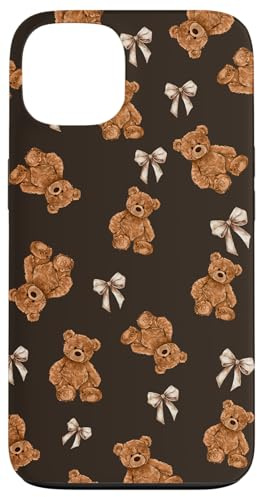 Brown Teddy Bear Bow Cute Cozy Pattern Girly Aesthetic Case for iPhone 13
