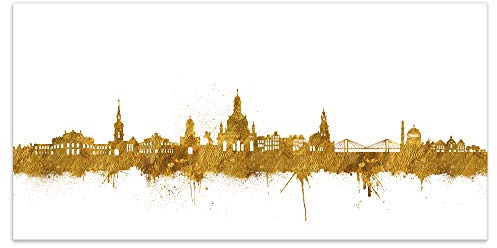 Kunstbruder Moderne Dresdener Skyline - Weiß/Gold 100x200cm - by Stadt Dresden Kunstdruck 2cm (div. Varianten/Größen)- Leinwandbild Wandbild Wanddekoration/fertig zum aufhängen