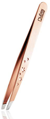 Pince à épiler Rubis en silhouette de six étoiles d'or rouge - inclinée, fine et pointue - pince a epiler professionnelle pour les sourcils