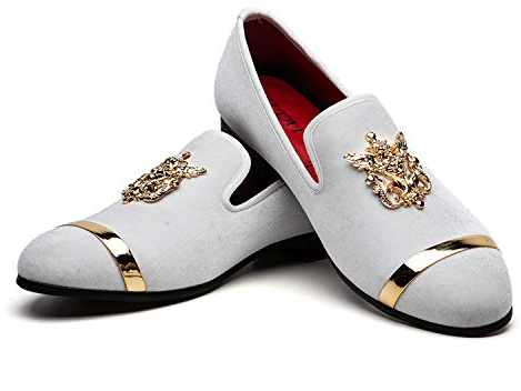 JITAI Herren Retro Samtstickerei edle Mokassinschuhe Freizeitschuhe Müßiggänger Raucher Müßiggänger, Weiß 06, 43 EU (10 UK)