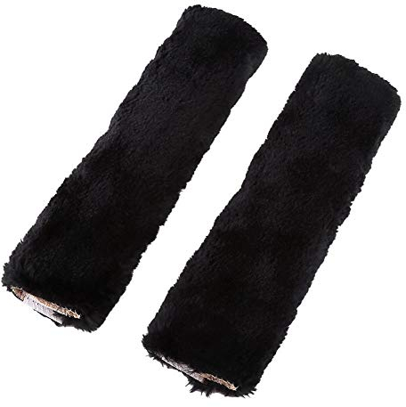 SUNTRADE 2 x weiche Lammfell-Autositzgurt-Abdeckung für Sicherheitsgurt, Schulterpolster für Erwachsene und Kinder, geeignet für Autositzgurt, Rucksack, Schultertasche (Schwarz)