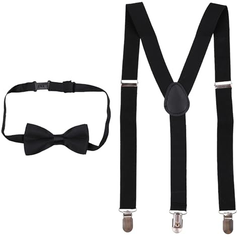Trimming Shop 60mm X 25mm, Kids Suspenders and Bow Tie Set | 1 to 6 year Old Children Adjustable Y Shaped Fully Elasticated Clip On Brace & BowTie, Clothing Accessory for Children