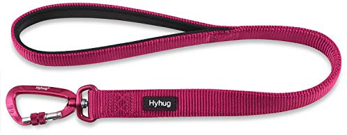 Lightweight Aluminum Alloy Hook Buckle, High-grade Upgraded Traffic Durable Nylon 24 inch Short Leash, with soft Neoprene Lining Handle, Professional Training(24 Inch Long, Rose Red) | Durable for loose-leash training, fits S/M/L dogs. For walks/jogs/hikes & crosswalks – control & safety. Pink
