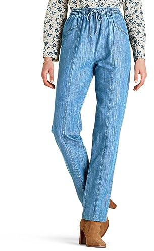 Amber Ladies Elasticated Waist Pull On Jean 100% Cotton High Waisted Jeans for Women with Adjustable Drawstring Light Stonewash 22 Regular