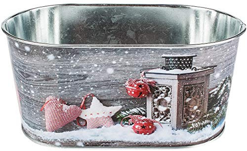 Deko Topf/Metalleimer/Blumentopf - Motivwahl - Weihnachten - 10 cm hoch - Metall rostfrei - Blech Eimer - oval - frostsicher - Pflanztopf Übertopf Gartene..